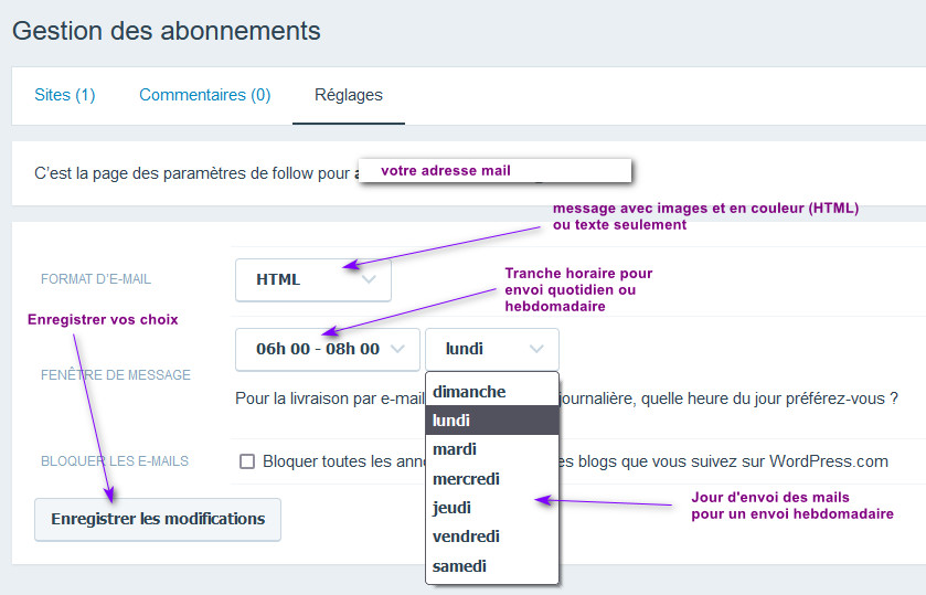 Gestion abonnement au blog. Image 2