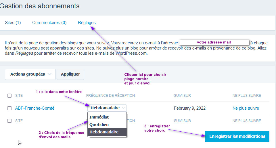 Gestion abonnement au blog. Image 1