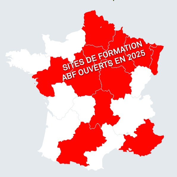 Carte des sites de formation ABF ouverts en 2025.